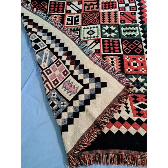 VTG Crown Crafts Throw Blanket Southwestern Geometric Quilt Block 42x56” - Picture 2 of 9